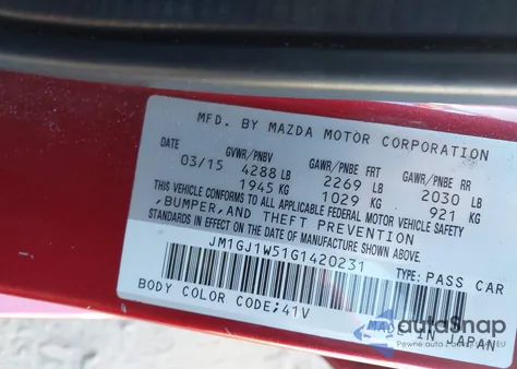 2016 Mazda Mazda6 I Grand Touring z USA, uszkodzony, nr VIN JM1GJ1W51G1420231